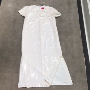 Classy & fun ivory sequin dress with side slit